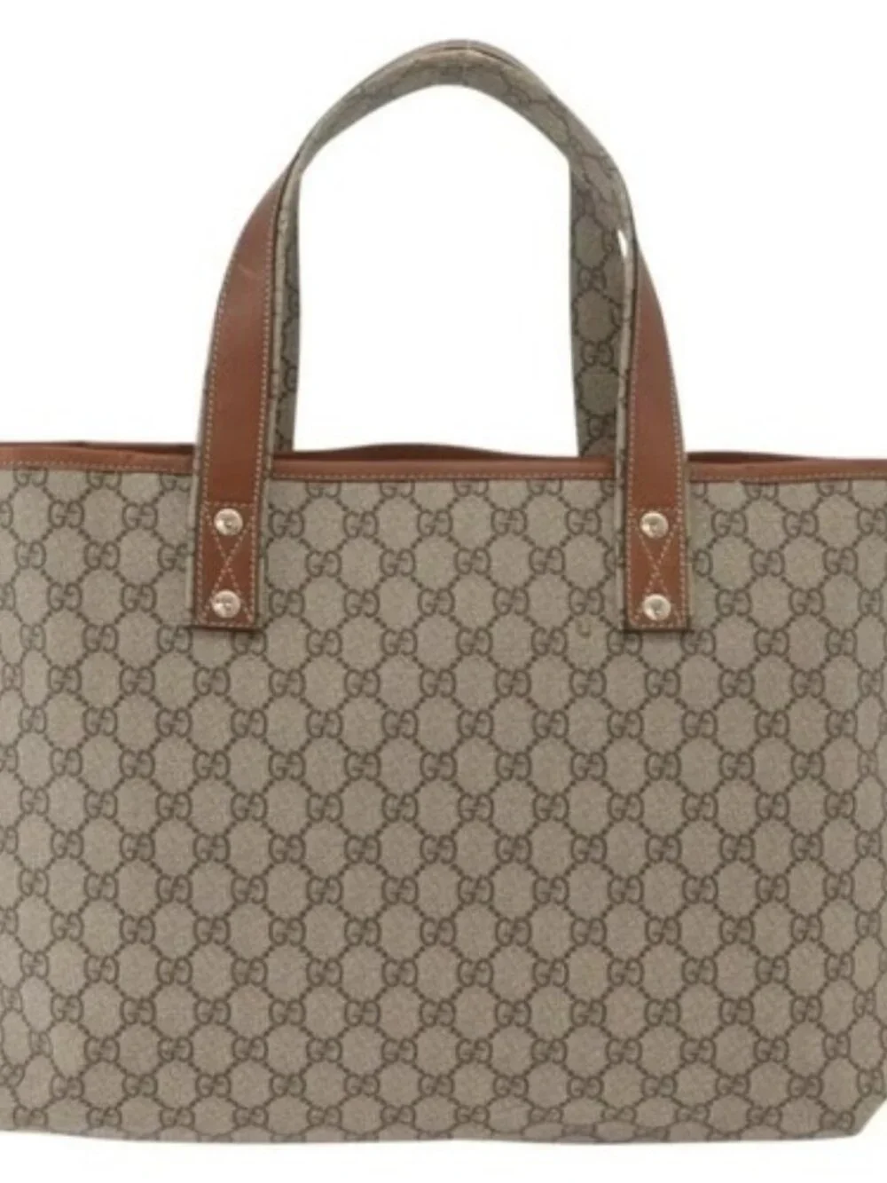 GUCCI GG Supreme Web Sherry Line Tote Bag PVC Beige Gold 211134 Auth BA13026